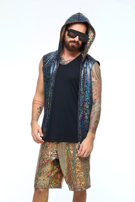 Entusiastiche gilet di paillettes | Felpa con cappuccio Festival | Hood olografica | Giacca Festival | Felpa con cappuccio senza maniche | Rave con Entusiastiche gilet di paillettes | Felpa con cappuccio Festival | Hood olografica | Giacca Festival | Felpa con cappuccio senza maniche | Rave con
