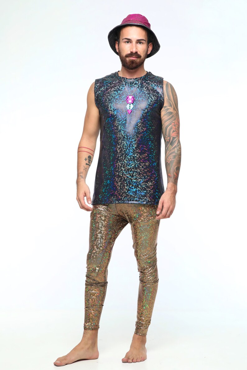Mens Leggings Multi Color Holographic Meggings Burning Man | Etsy