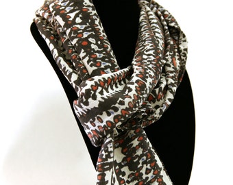 Algorithm Patterned Silk Scarf in Black, White, Red and Blue