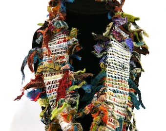 Handwoven multi-fiber infinity scarf/necklace_HW028