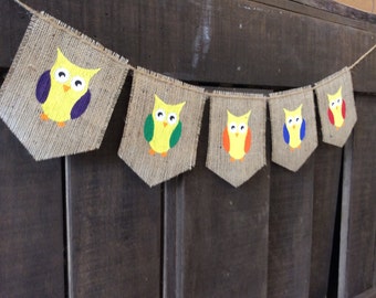 OWLS Burlap Banner, Bunting, Garland, Pennant, Photo Prop, Nursery Decor, Kid Decor, Baby Shower, Home Decor