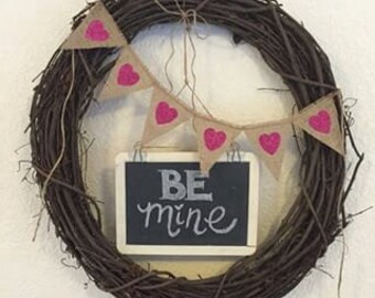 GLITTER HEARTS Mini Burlap Banner, Bunting, Garland, Pennant, Photo Prop, Wedding Decor, Home Decor, Valentine's Day