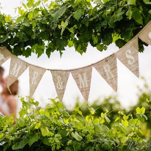 MR & MRS Burlap Banner, Bunting, Garland, Pennant, Photo Prop, Wedding Decor image 1