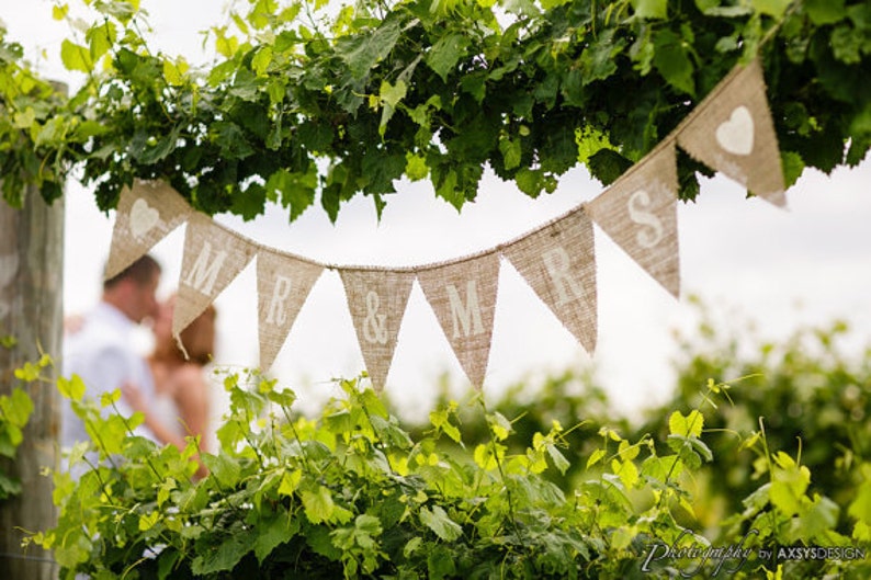 MR & MRS Burlap Banner, Bunting, Garland, Pennant, Photo Prop, Wedding Decor image 1