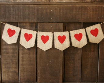 GLITTER HEARTS Burlap Banner, Bunting, Garland, Pennant, Photo Prop, Wedding Decor, Home Decor, Valentine's Day