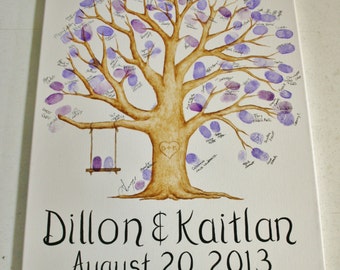 THUMBPRINT TREE 16"x20" Guestbook alternative, Fingerprint tree, Wedding, Reception, Birthday, Anniversary, Original artwork on canvas