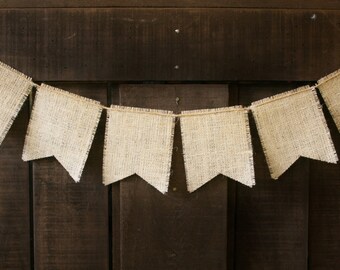BURLAP and TWINE  Banner, Square Flags, Bunting, Garland, Pennant, Photo Prop, Wedding Decor, Baby Decor, Home Decor