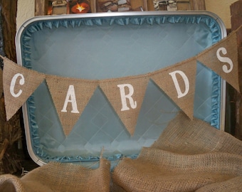 CARDS mini burlap banner, bunting, garland, pennant, Photo Prop, Wedding Decor