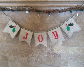 JOY Burlap Banner, Bunting, Garland, Pennant, Photo Prop, Christmas Decor, Holiday Decor, Home Decor, Seasonal Decor