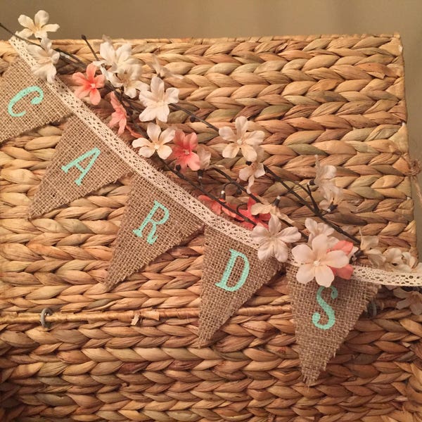 CARDS and LACE mini burlap banner, bunting, garland, pennant, Photo Prop, Wedding Decor