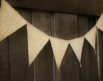 BURLAP and TWINE Banner, Triangle Flags, Bunting, Garland, Pennant, Photo Prop, Wedding Decor, Baby Decor, Home Decor