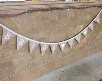 BRIDE TO BE with Lace Burlap Banner, Bunting, Garland, Pennant, Photo Prop, Wedding Decor, Bridal Shower, Engagement Party