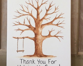 THUMBPRINT TREE 11"x14" Guestbook alternative, Fingerprint tree, Wedding, Reception, Birthday, Anniversary, Original artwork on canvas