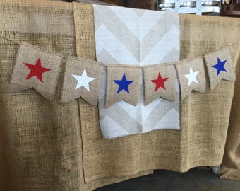 STARS Burlap Banner, Square Flags, Bunting, Garland, Pennant, Photo Prop, Home Decor, Weddings,Patriotic, Red White and Blue, 4th of July