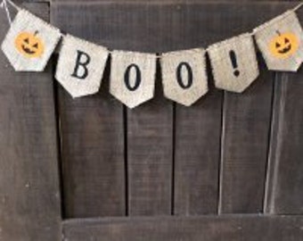 BOO Burlap Banner, Bunting, Garland, Pennant, Photo Prop, Halloween Decor, Home Decor, Seasonal Decor