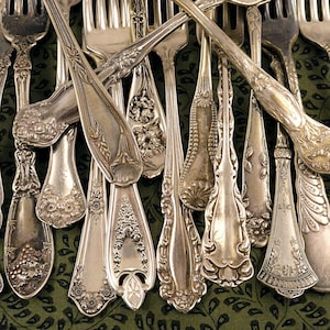 Antique Forks Silverplate Flatware Silver Plated Cutlery Craft Mismatched Silverware Lunch & Dinner Fork Food Photography Prop