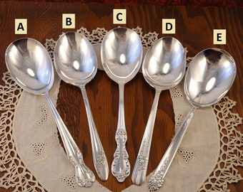 Casserole Spoon Vintage FLORAL Pattern Large Bowl Berry Spoon Silverware Silverplate Flatware Silver Plated Cutlery Polished
