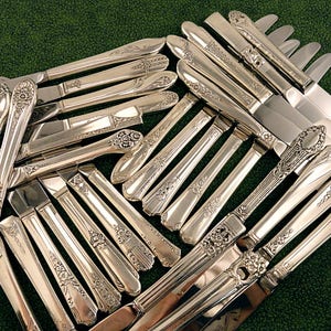 Silverplate Dinner Knives Vintage MisMatched Silverware Flatware Floral Art Deco Antique 画像 1