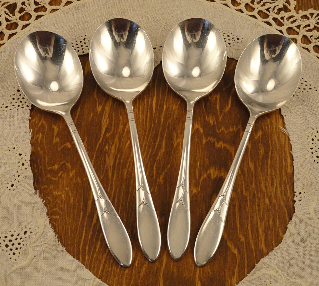 4 Cream Soup Spoons LADY HAMILTON Silverplate Oneida Community Etsy