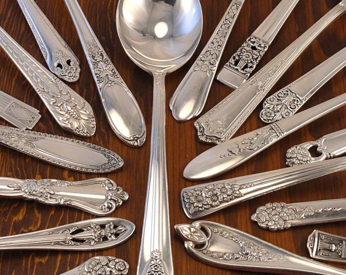 Mardi Gras GUMBO Soup Spoons Silverplate Round Bowl Soups Flatware Sets Vintage Silverware Assorted #2