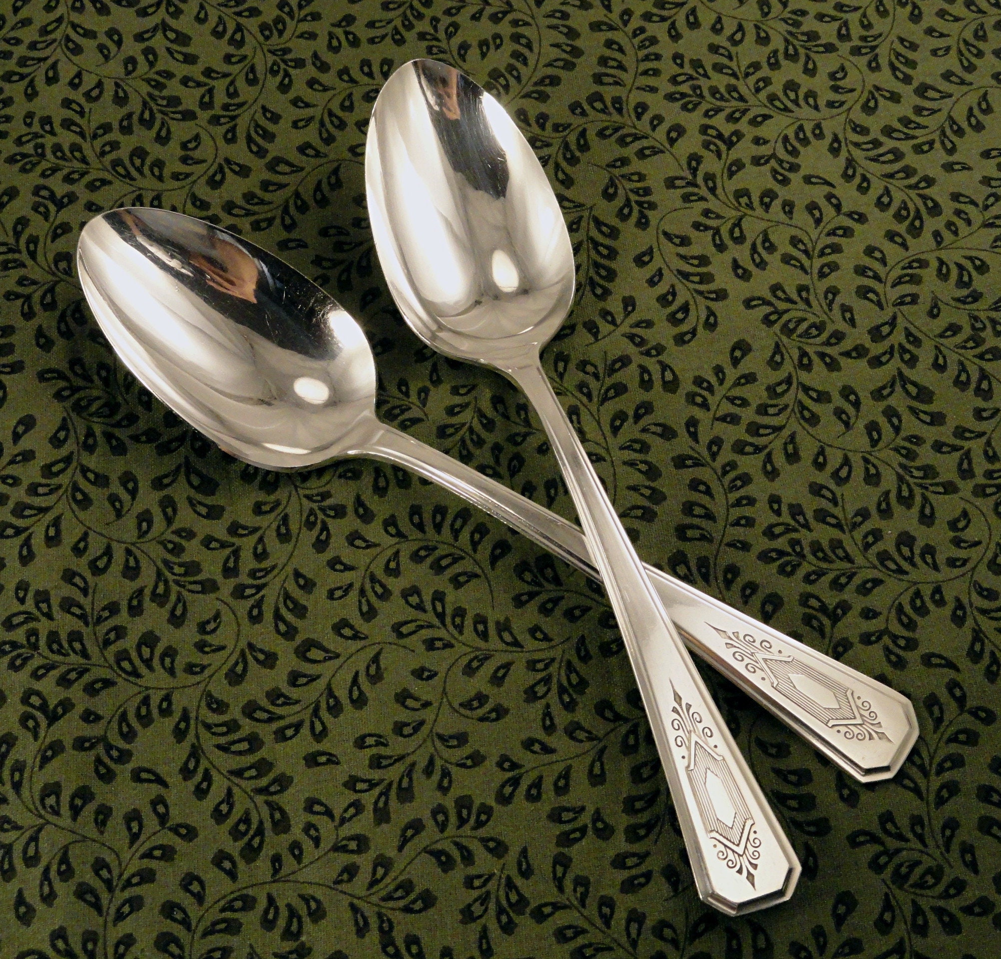 Geometric Art Deco Serving Spoons Geo Deco Patterns Vintage Silverplate ...