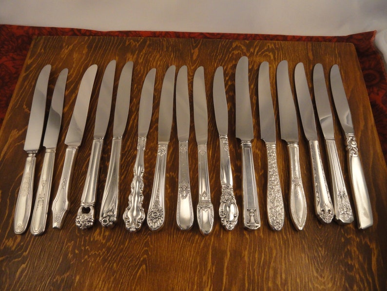 Silverplate Dinner Knives Vintage MisMatched Silverware Flatware Floral Art Deco Antique 画像 3