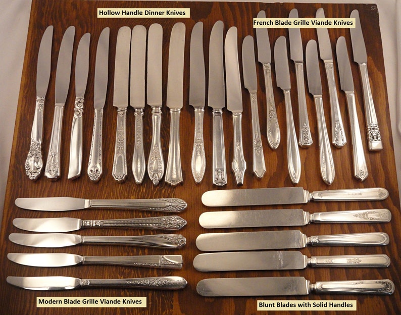 Silverplate Dinner Knives Vintage MisMatched Silverware Flatware Floral Art Deco Antique 画像 2