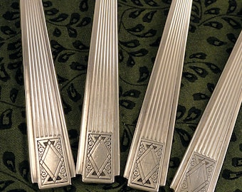 NOBLESSE Salad Forks Oneida Community Plate Vintage 1930 Silverplate Geometric Art Deco _ Sets of 4