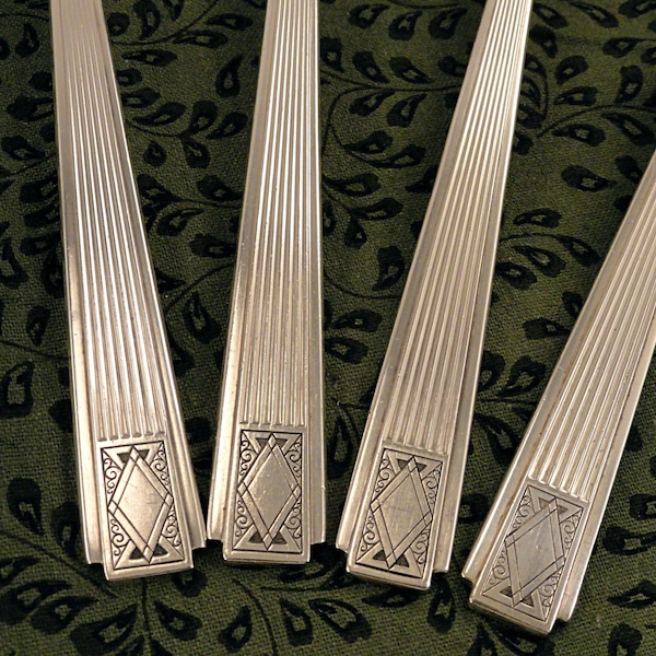 NOBLESSE Salad Forks Oneida Community Plate Vintage 1930 Silverplate Geometric Art Deco _ Sets of 4