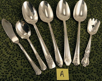 Mismatched Serving Pieces Hostess Sets Vintage Farmhouse Silverplate Serving Spoons Sugar Spoon Butter Knife Cutlery Flatware Silverware