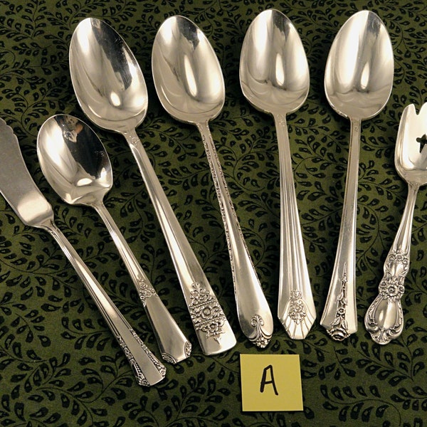 Mismatched Serving Pieces Hostess Sets Vintage Farmhouse Silverplate Serving Spoons Sugar Spoon Butter Knife Cutlery Flatware Silverware