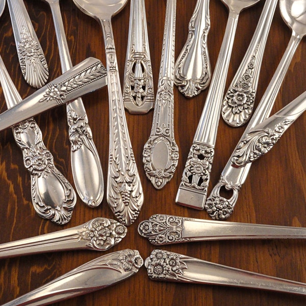 Silverplate Soup Spoons OVAL Vintage Flatware Sets Farmhouse Silverware Assorted Mismatched Silver Plated Place Soups