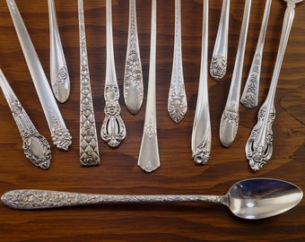 Iced Tea Spoons Mismatched Silverplate Flatware Sets Vintage and Antique Farmhouse Silverware Assorted Silver Plate