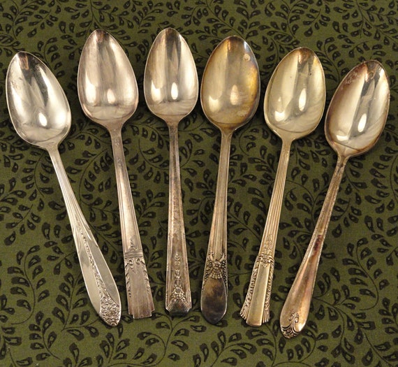 VG 6 Deco Teaspoons Oneida Wm A Rogers Celebrity Wild Rose Vintage Silverplate