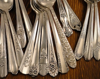 Vintage Spoons for Rings Fork Handles for Silverware Jewelry Craft Supply Silverplate Flatware Mismatched Patterns