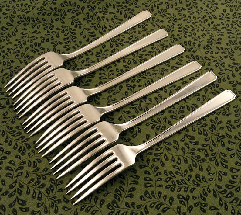 6 Art Deco Dinner Forks Oneida Community NOBLESSE 1930 Vintage Silver Plate Silverplate Flatware Silverware