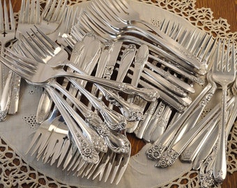 Silverplate Salad Forks Dessert Fork Mismatched Flatware Sets Vintage and Antique Farmhouse Silverware Silver Plate Choose Your Patterns