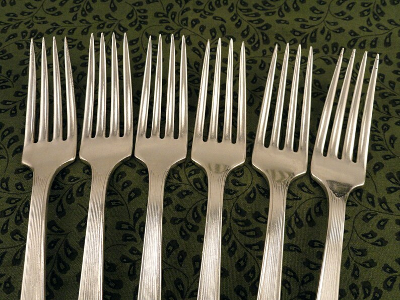 6 Art Deco Dinner Forks Oneida Community NOBLESSE 1930 Vintage Silver Plate Silverplate Flatware Silverware