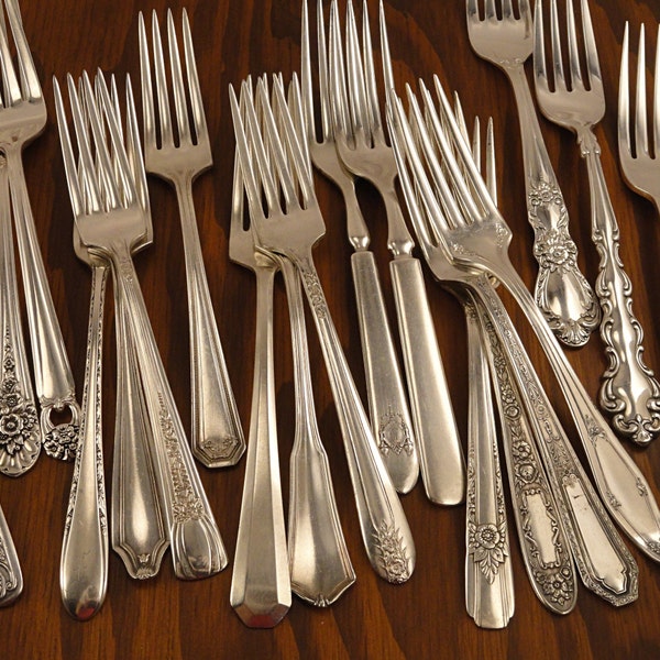 Silverplate Dinner Forks Mismatched Flatware Sets Vintage and Antique Farmhouse Silverware Assorted Silver Plate Mismatched Fork Sets
