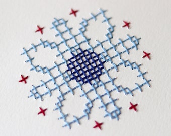 Hand Embroidered Paper - Cross Stitch Flower (more colours available)