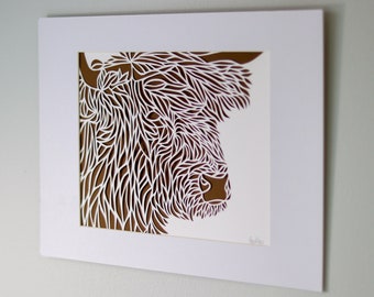 Highland Cow Mounted Paper Cut