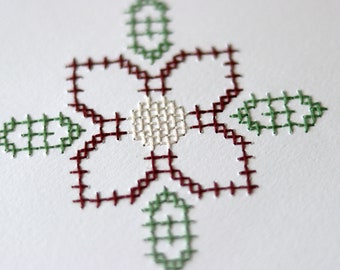 Hand Embroidered Paper - Cross Stitch Flower (more colours available)