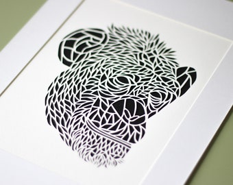 Chimpanzee Mounted Paper Cut