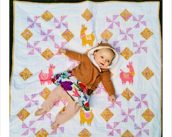 Pinwheel Llama baby quilt PDF pattern with applique options **INSTANT DOWNLOAD**