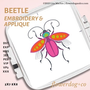 Beetle Bug Insect machine embroidery applique design 5x7 8x8