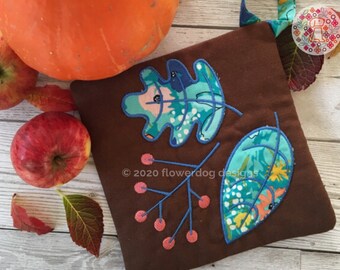 In the hoop ITH  machine embroidery applique Leaf and Berry design potholder - Instant Download
