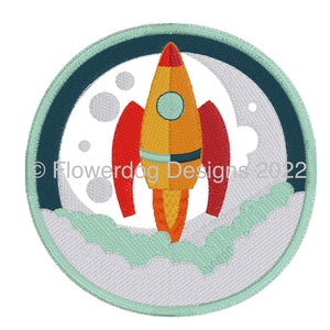 Moon rocket digital embroidery machine design/sizes 4x4