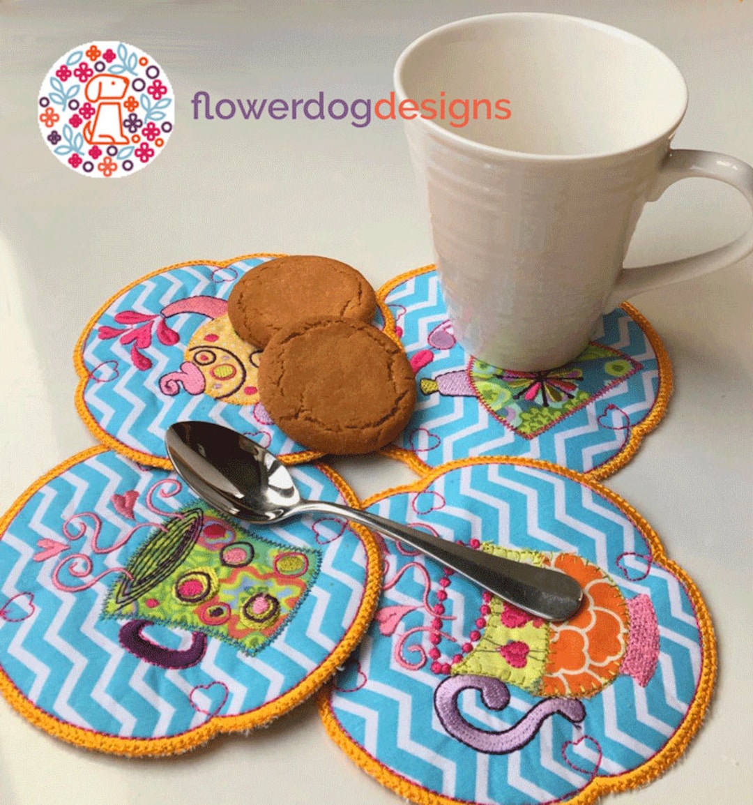 Set of 4 in the Hoop Mug Rugs Digital Machine Embroidery Design ...
