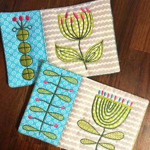 Retro flower mug rug digital designs 5x7 | Flowerdog Designs