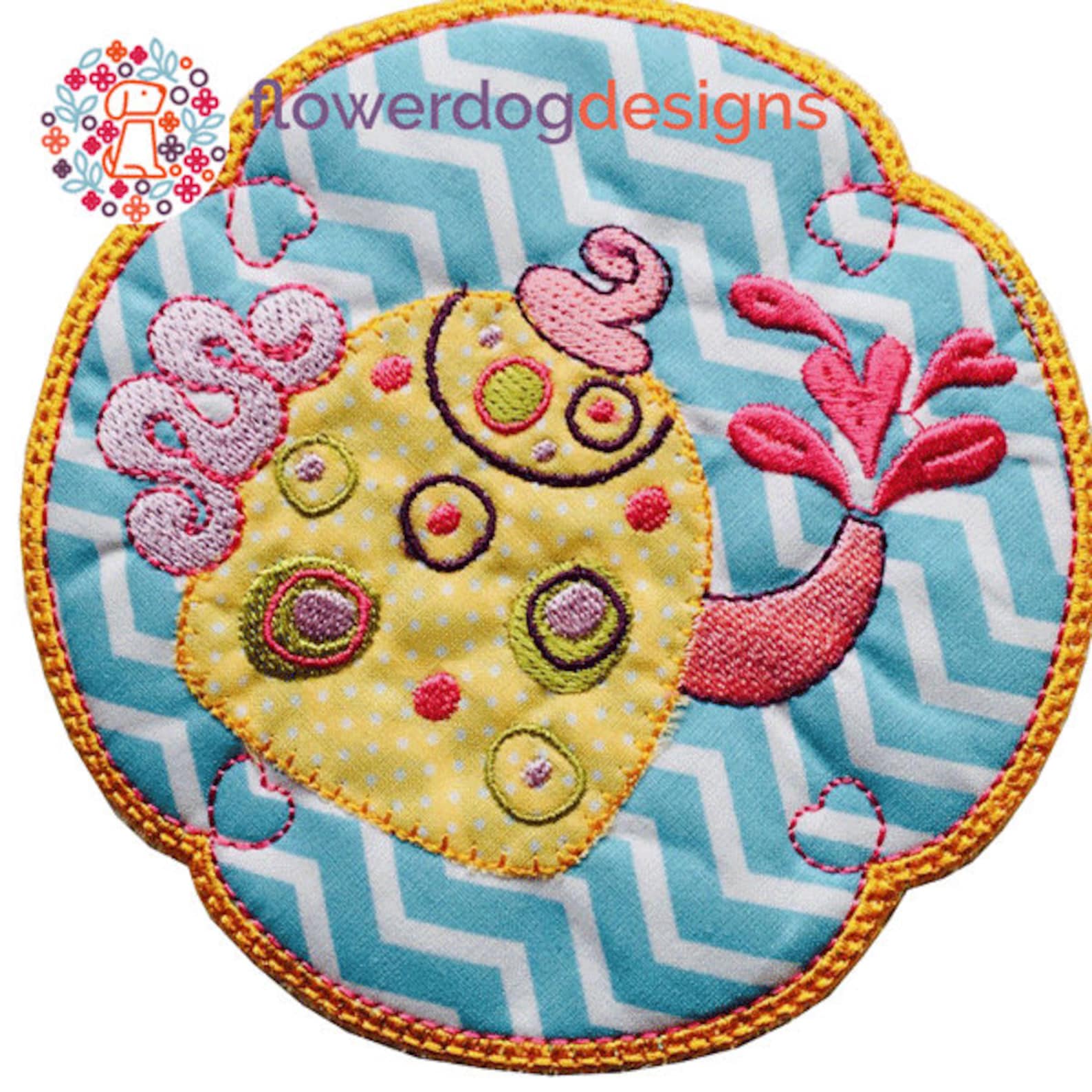 Set of 4 in the Hoop Mug Rugs Digital Machine Embroidery Etsy UK Applique mug rug coaster placemat ith in the hoop embroidery